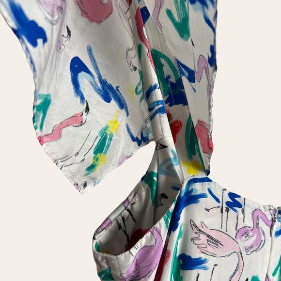 Tanya Taylor Tiegan Flamingo Print Silk Short Sleeve Midi Dress Size 6 - Picture 10 of 13